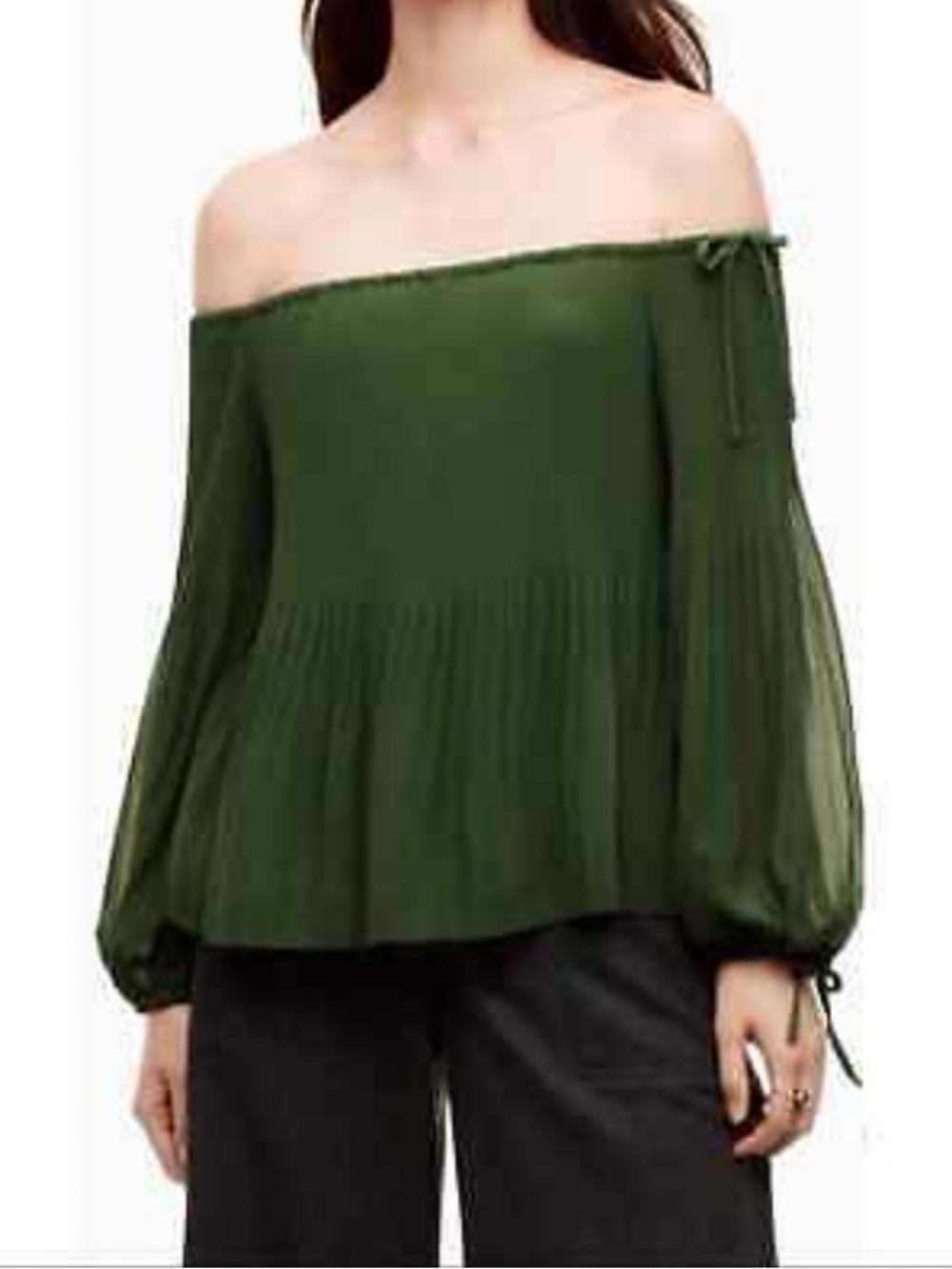Wilfred| Aritzia|‎ ‘Talence’ Pleated Off-Shoulder Sheer Green Blouse/Top Sz XS